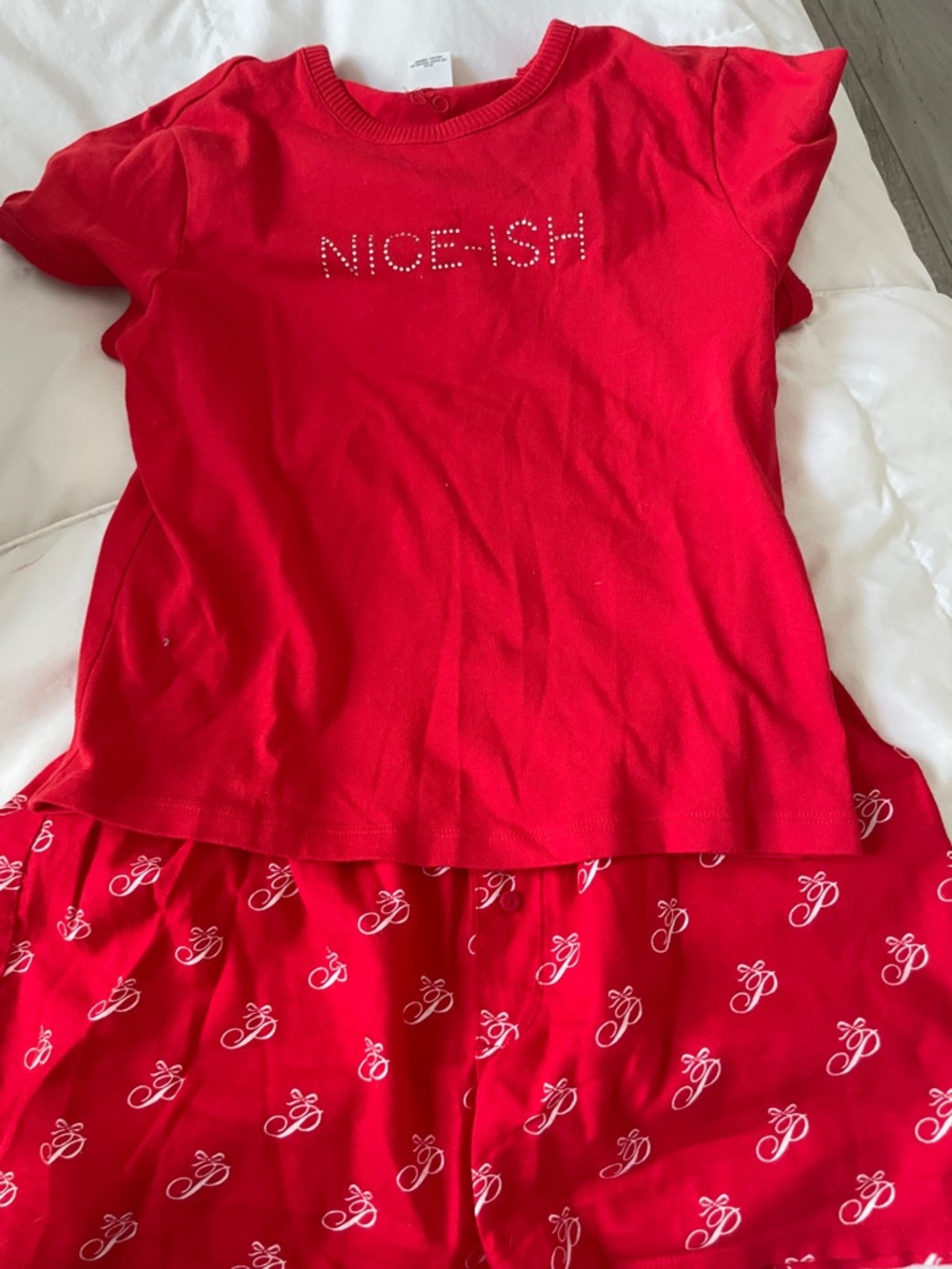 PINK Victoria's Secret Red 'Nice-ish' Short Sleeve Pajama Set
